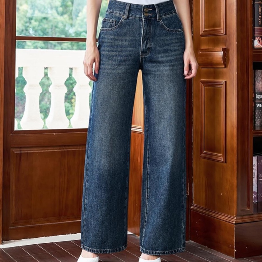 Upnet Stacked Button Wide Leg Jeans - Picture 2 of 9